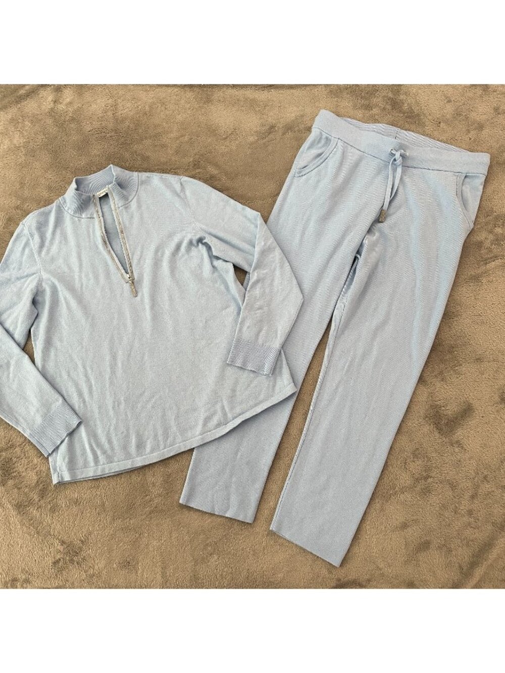 Chico's MEDIUM Blue Sweater Sweatpants Set Cashmere Blend
